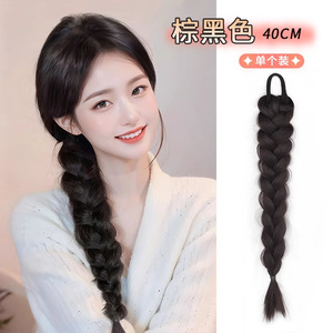 Peluca de Cola de Caballo Trenzada Estilo Wilderness, Trenza Grande, Fibra Resistente al Calor, Totalmente Tejida a Mano para Mujer - Product Image 3