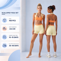 Ensemble de vêtements de sport pour femmes avec logo personnalisé, soutien-gorge rembourré extensible dans quatre directions, short froncé pour la salle de sport, vêtements de yoga et de fitness respirants et écologiques