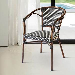 Black French Modern <strong>Stackable</strong> Patio Wicker Dining Furniture Outdoor <strong>Garden</strong> Rattan Bistro <strong>Chairs</strong> - Product Image 1