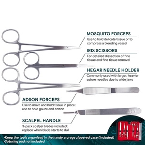 KIT de instrumentos de entrenamiento de sutura quirúrgica, instrumentos de acero inoxidable con mango de bisturí para estudiantes de medicina, Ce - Product Image 4