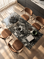 Table à manger de luxe en marbre noir sur mesure, mobilier de salle à manger durable pour appartement, hôtel, villa