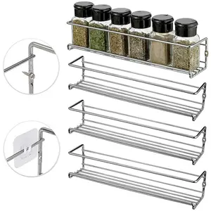 Stainless Steel Wall mounted No punching Multifunctional Kitchen Spice Rack Seasoning Bottle Holder Shelf Storage Rack