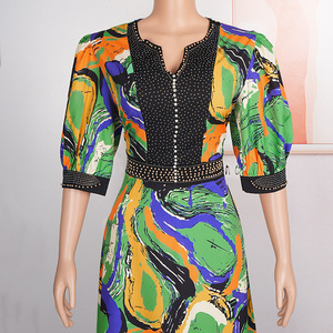 Nouvelle robe imprimée <span class=keywords><strong>AliExpress</strong></span> pour femmes africaines grandes tailles, avec strass et perles, robe à grand ourlet - Product Image 6