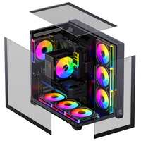 Boîtier PC Gaming ATX SNOWMAN CS015PRO avec 7 Ventilateurs, 3 Côtés en Verre Trempé et Panneau Arrière en Acier, Ports USB, Matériau Assemblage