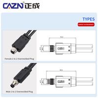 M8 커넥터 Y 형 IP67 차폐 과성형 플러그 케이블 PVC PUR 직각 로봇 센서 배선 커넥터