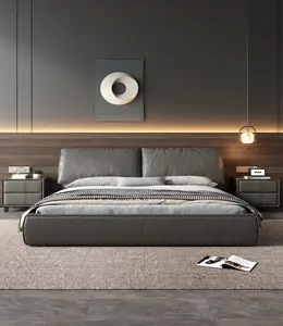 Tutta la fabbrica vendita camera da letto mobili letto matrimoniale moderno semplice letto in pelle con luce a LED Floating letto morbido