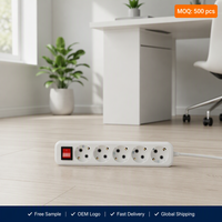 Multiprise Schuko AOTA avec interrupteur principal, 5 prises, 16A 250V, boîtier PC, 2500W, certifiée CE VDE, OEM ODM, vente en gros