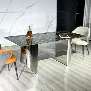 चमकदार स्टेनलेस स्टील टेबल पैरों और कुर्सियों के साथ 4 6 8 सीटों के लिए लक्जरी रेस्तरां फर्नीचर संगमरमर डाइनिंग टेबल सेट
