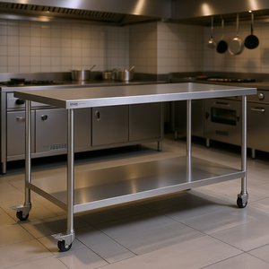 Table de travail en acier inoxydable Vevor 30x60x38 pouces, 4 roues, robuste, équipement de cuisine commerciale pour restaurant - Product Image 2