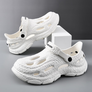 Men's White EVA <b>Clogs</b> Thick Sole Anti Slip Breathable Hollow Design Summer Beach Wear Height Increasing Casual Shoes - Product Image 1