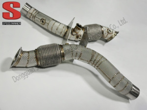 Tuyau de descente sport à haut débit SpeedWinner en acier inoxydable 304 sans catalyseur avec protection thermique pour Ferrari F8 3.9T V8 - Product Image 5