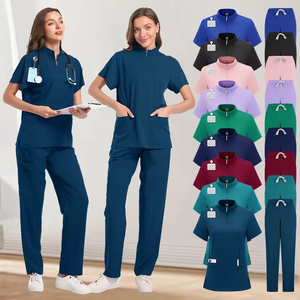 Manufacturer Custom Stylish Design Fitted <strong>Scrub</strong> <strong>Top</strong> With Zipper Salon and Beauty Spa Uniform Sets Women Men <strong>Scrub</strong> Uniforms - Product Image 6