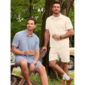 Ensemble polo et short en tricot décontracté pour homme FOXA, respirant, tenue de plage estivale pour homme - Product Image 4
