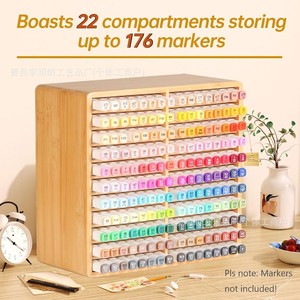 Wooden Marker <b>Storage</b> Rack Square Desktop Organizer For <b>Drawing</b> Pens Art Supplies - Product Image 3