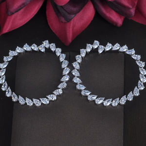 हीवर बड़े गोल आकार मार्क्विज़ कट क्यूबिक जिरकोनिया स्टड महिला गहने बालियां बुकी E-680 - Product Image 2