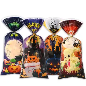 100 pcs Cellophane Treat Bags Plastic Candy Goodie Gift Bag With Twist Tie For Halloween Party Favors