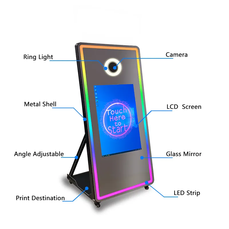 2024 Newest Mirror Photo Booth Selfie Led Frame Portable Touch Screen Magic Mirror PhotoBooth Machine With Camera And Printer