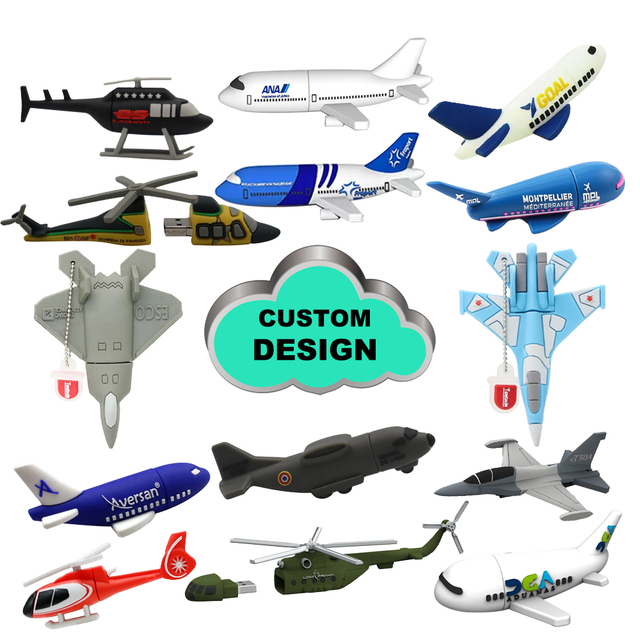 Custom PVC Airplane USB 2.0 32GB 8GB 16GB 4GB Flash Drive Warranty 3 Years Helicopter 3.0 128G 64G USB Memory Stick 2GB Pendrive