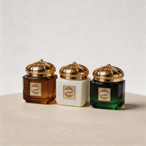 Pot de rangement en vrac pour Bakhoor vert de qualité supérieure, avec couvercle doré orné style Palais, 100 ml, récipient vide pour encens arabe - Product Image 1