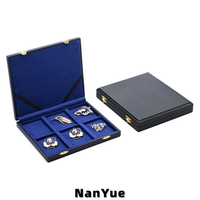 Boîte à bijoux en cuir PU personnalisée avec logo, fermoir doré, doublure en velours, 6 compartiments, boîte de rangement rectangulaire pour bijoux