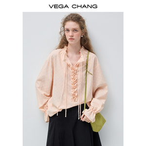 VEGA CHANG <span class=keywords><strong>Camicetta</strong></span> Personalizzata Stile Sweet Girl <span class=keywords><strong>con</strong></span> Colletto Alto e Volant, Nuovo Design <span class=keywords><strong>con</strong></span> Ricamo a <span class=keywords><strong>Cuori</strong></span> e Puntini per Donne - Product Image 4