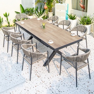 Nouvelle table <span class=keywords><strong>de</strong></span> <span class=keywords><strong>jardin</strong></span> extensible <span class=keywords><strong>en</strong></span> dalles <span class=keywords><strong>de</strong></span> roche à grain <span class=keywords><strong>de</strong></span> <span class=keywords><strong>bois</strong></span>, design moderne, pour terrasse et <span class=keywords><strong>jardin</strong></span>, avec chaises - Product Image 2