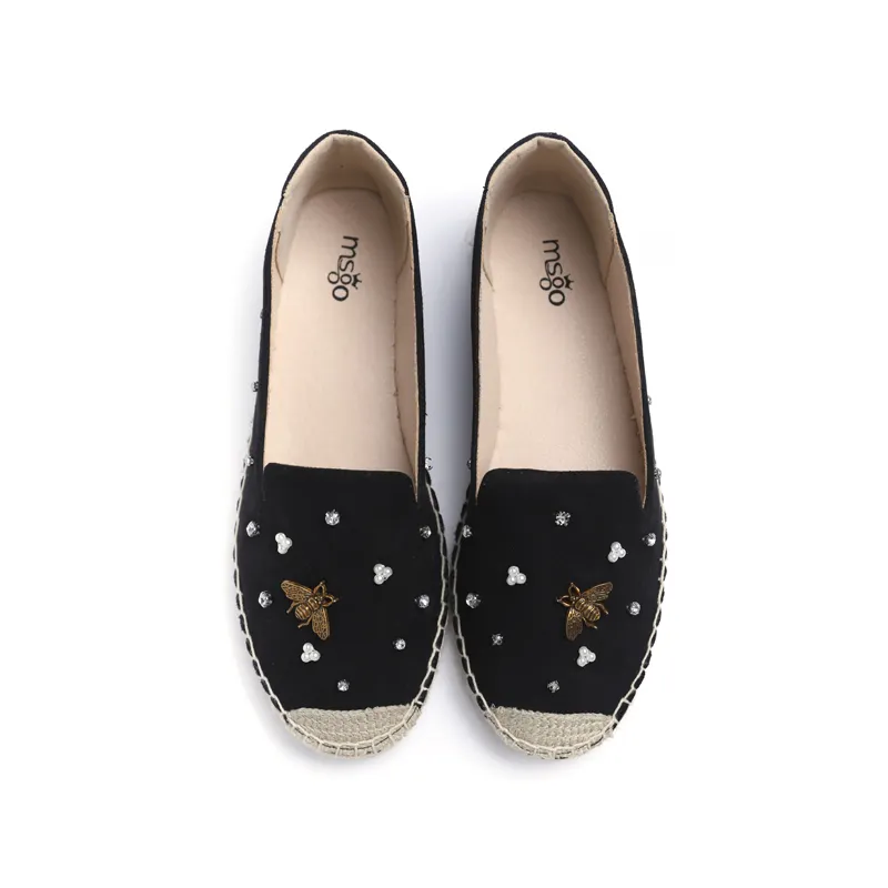 De Mode Dame Populaire Bee Gesp Little Shining Diamond Microfiber Bovenste Pu Zachte Binnenzool Espadrilles Platte Schoenen