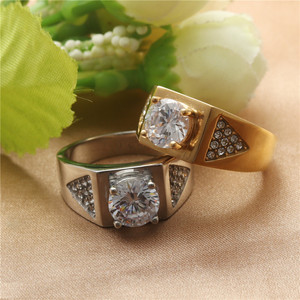 Fashionable Titanium Steel Diamond <b>Ring</b> Round Brilliant Cut Women's Wedding Jewelry Gold Color Retro Style 211002 - Product Image 4
