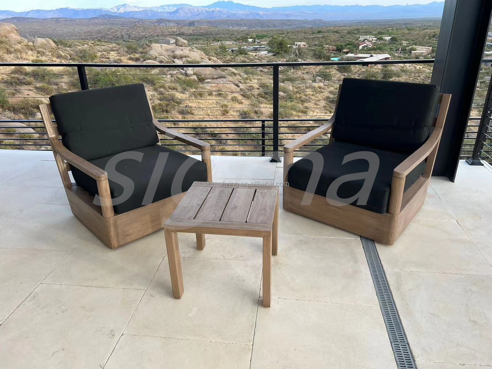New design outdoor furniture sofa set all weather waterproof patio solid wooden teak garden sofa