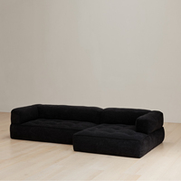 Canapé d'angle en L trois places, grand format, au sol, en tissu chenille, style minimaliste coréen, pour salon d'appartement ou d'hôtel, pour une relaxation douce et apaisante, de forme carrée