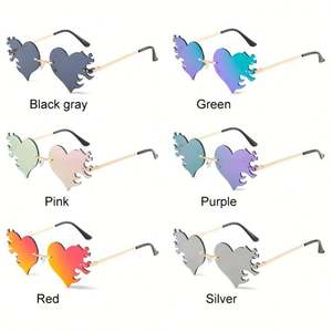 Gafas de Sol Steampunk con Lentes de Espejo Coloridas y Logotipo Personalizado, Gafas de Sol con Forma de Corazón y Llamas de Fuego sin Montura para Mujer - Product Image 5