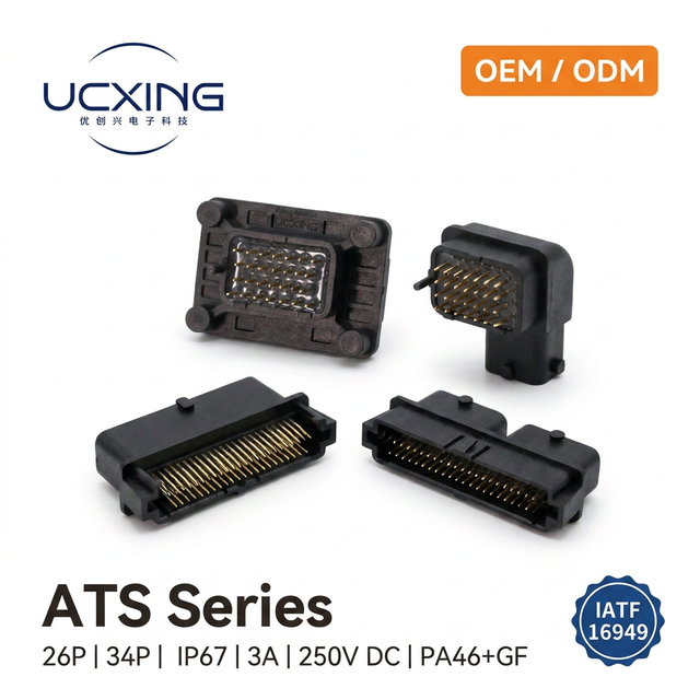 ATS Waterproof 3A 250V DC Copper Alloy Male Rectangle PA46 Housing Adapter Power Connectors 26-34P
