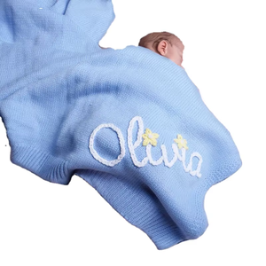 Pankai usine nom <span class=keywords><strong>personnalisé</strong></span> couverture <span class=keywords><strong>de</strong></span> bébé en tricot <span class=keywords><strong>brodé</strong></span> à la main literie personnalisée pour bébés - Product Image 1