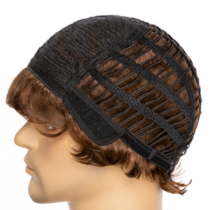 Peluca <span class=keywords><strong>para</strong></span> Hombre Joven, Corta, Negra con Mechas Marrón Oscuro, con Raya Lateral Natural, Resistente al Calor, Cabello Sintético, Peluca Completa <span class=keywords><strong>para</strong></span> Uso Diario, Precio al por Mayor - Product Image 6