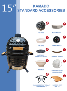 Parrilla Kamado de Carbón Vegetal Auplex de Cerámica Esmaltada Verde Brillante de 15 Pulgadas, Altura Ajustable, Acero Inoxidable, <span class=keywords><strong>Sin</strong></span> <span class=keywords><strong>Humo</strong></span>, Compacta para Exteriores - Product Image 4