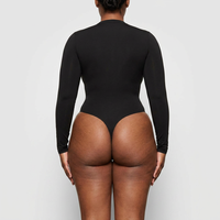 Body gainant grande taille à manches longues et dos nu, très élastique, effet ventre plat, sans coutures, en polyester pour femme adulte
