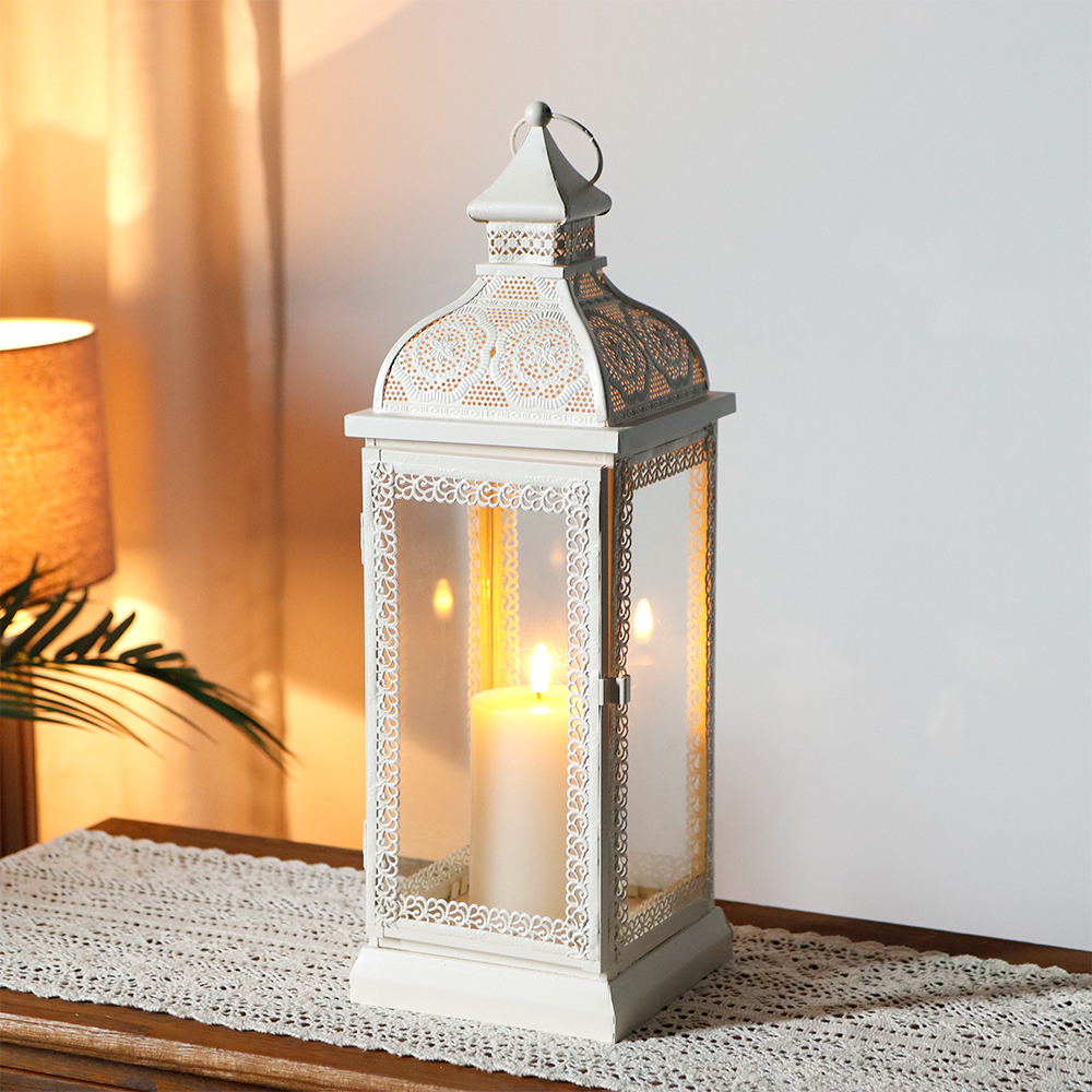 Rustic Style White Metal Candle Lantern - Perfect for Home Decor, image size:1000x1000