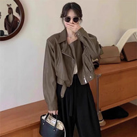 Veste Moto Premium Marron pour Femme en Similicuir PU, Manteau Personnalisé pour le Quotidien au Printemps
