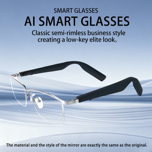 2026 Half Frame AI Smart Glasses, Long Battery Life, Real-Time Translation, Wireless Music Hands Free Call
