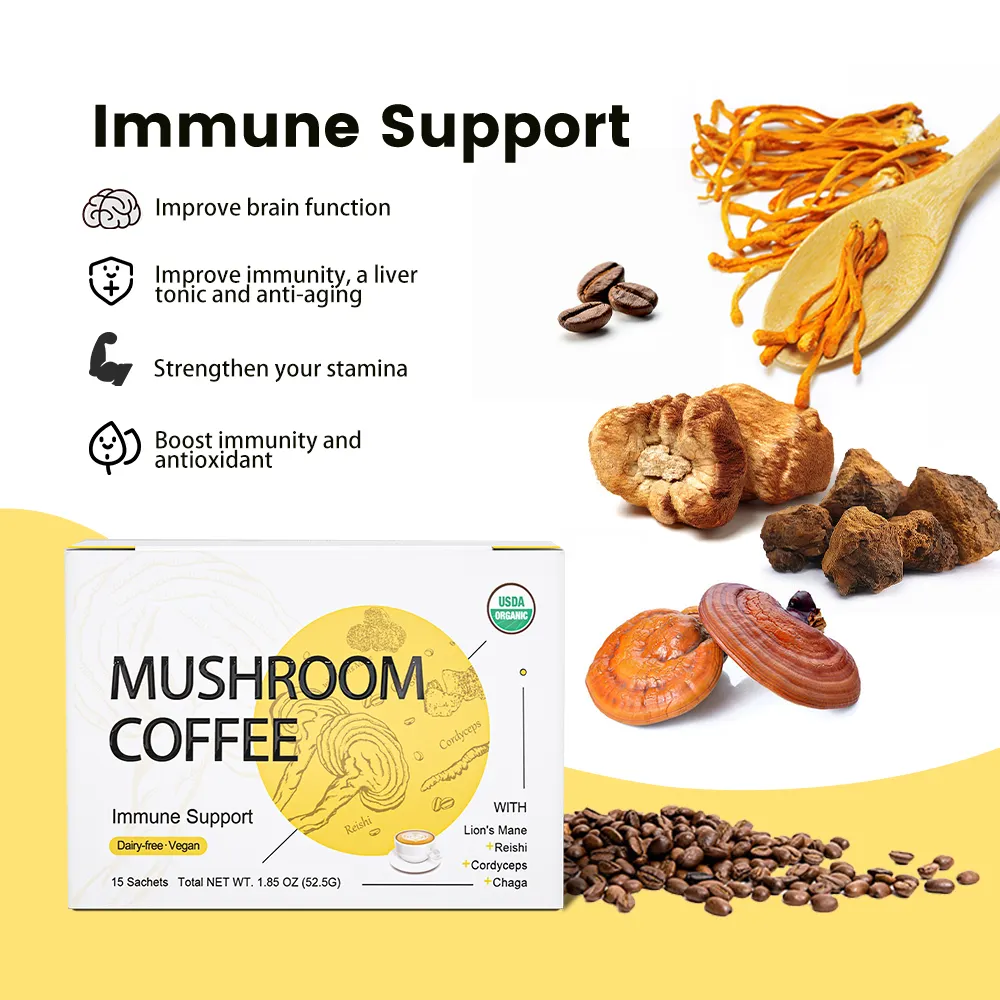 Wholesale Price Herbal Extracts Supplements Ganoderma Lions mane Chaga Cordyceps Mushroom Instant Coffee
