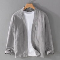 Chemise décontractée en lin à manches longues pour homme 2026, veste bomber style chinois tendance coupe décontractée artistique, col montant, haut de printemps