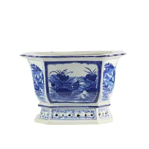 RYLU121 mano blu e bianco vernice di stile dell'annata commerciale ceramica fioriera