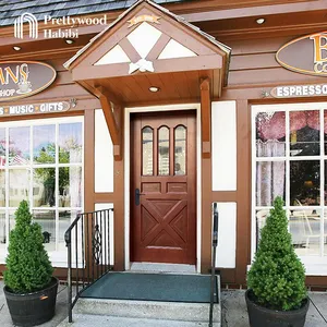 美国复古工匠风格餐厅入口外部实木红木前门玻璃设计