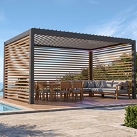Pérgola para exteriores con techo de aluminio impermeable, sistema de drenaje, toldo retráctil para patio, terraza, cocina exterior