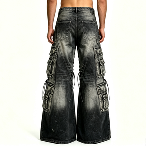 SOONREE Jeans Cargo Extremos para Hombre, Pantalones Vaqueros con Múltiples Cremalleras, Jeans Stacker Desgastados y Rotos, Estilo Urbano, Venta al por Mayor - Product Image 3