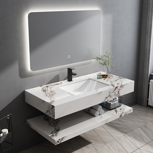 Set di Mobili da Bagno di Lusso a Parete con Lavabo a Doppio Strato e Specchio con Lavabo in Ceramica Integrato - Product Image 3
