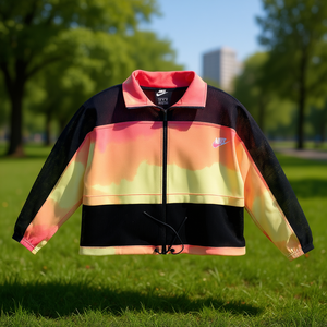 Veste en maille tie-dye pour femme Nike, coupe courte, fermeture éclair sur le devant, logo, vêtements de sport d'été, multicolores - Product Image 2