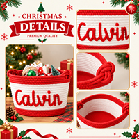 Panier-cadeau de Noël personnalisé avec nom et ornements en fil 3D sur mesure, panier en corde de coton tissé à la main