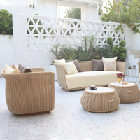 Canapé de jardin en rotin PE personnalisé de style nordique avec structure en aluminium, canapés de patio en corde pour villa et hôtel, mobilier d'extérieur durable, résistant à l'eau et de loisirs