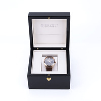 Boîte rigide pour montre noire de luxe à charnières, boîte cadeau pour montre en carton rigide avec logo personnalisé, doublure en velours et fermoir métallique